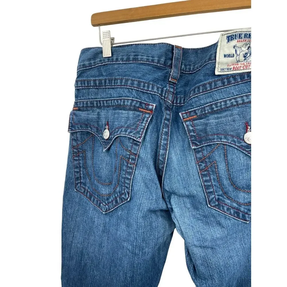 True Religion Bootcut Jeans Flap Pocket Tag reads size 33 waist measures 36